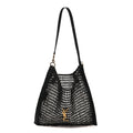 Raffia Calfskin Oxalis Shoulder Bag Black