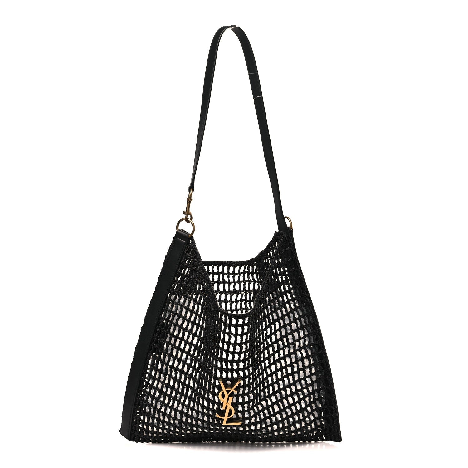 Raffia Calfskin Oxalis Shoulder Bag Black