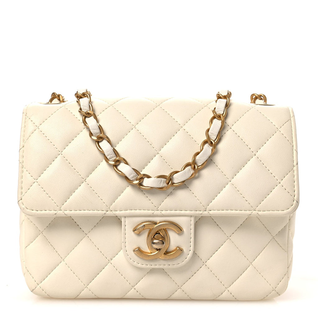 Lambskin Quilted Casino Chips Small Square Flap White