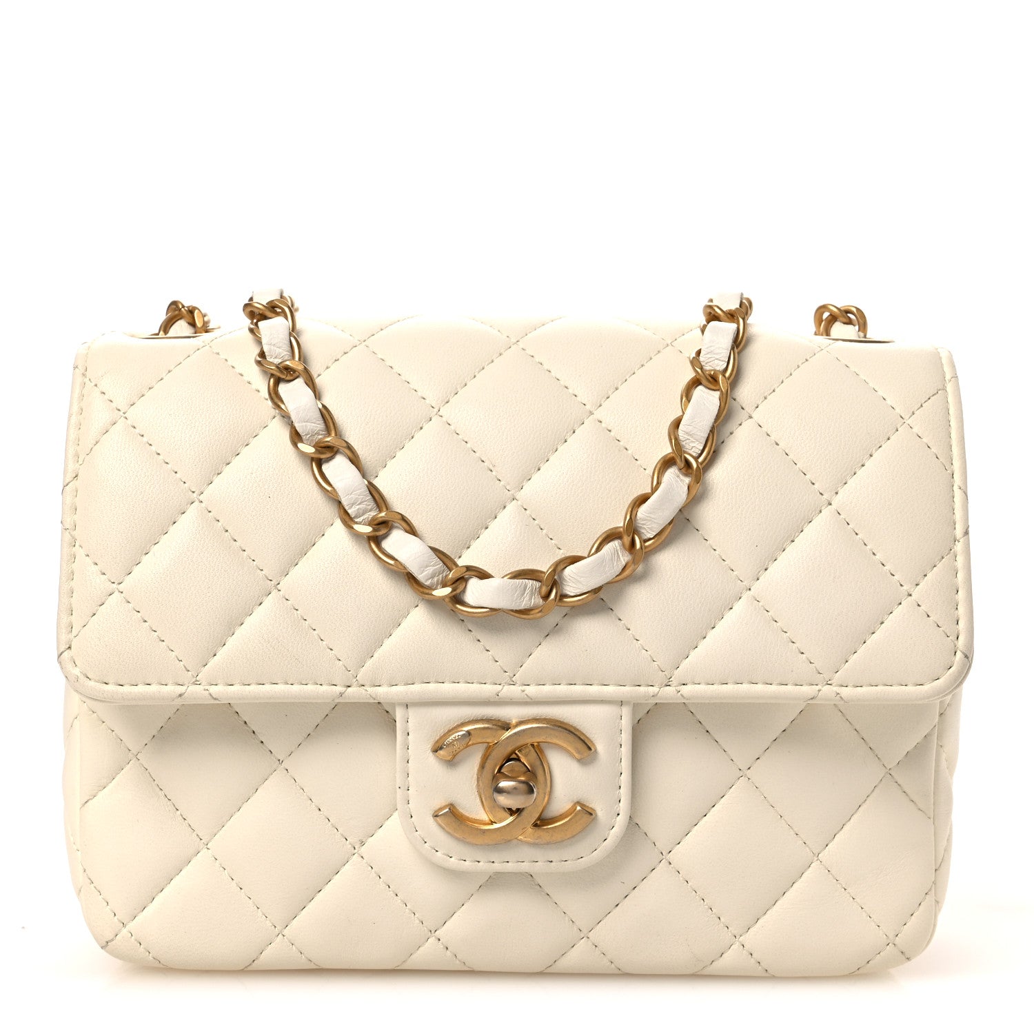 Lambskin Quilted Casino Chips Small Square Flap White