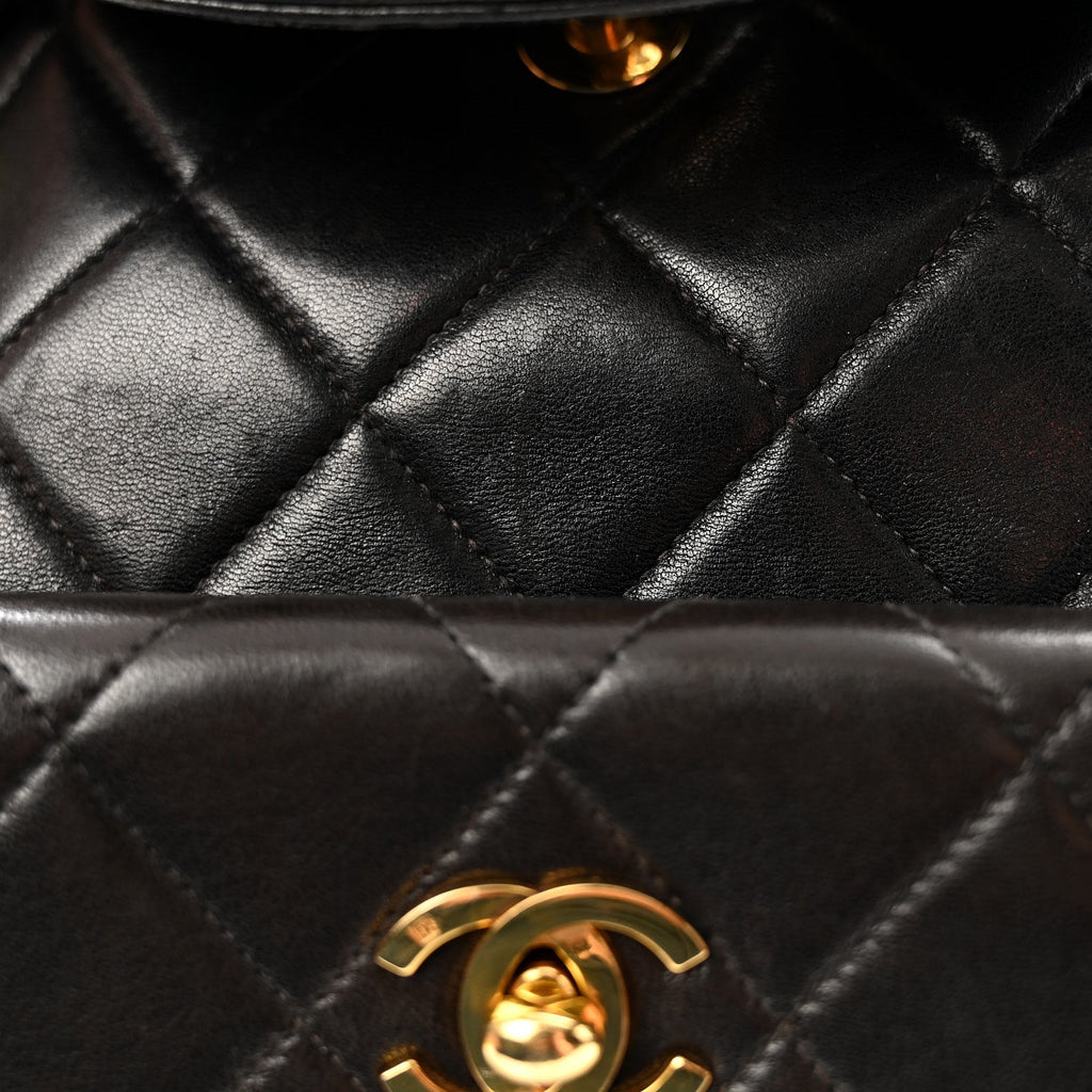 Lambskin Quilted Drawstring Backpack Black