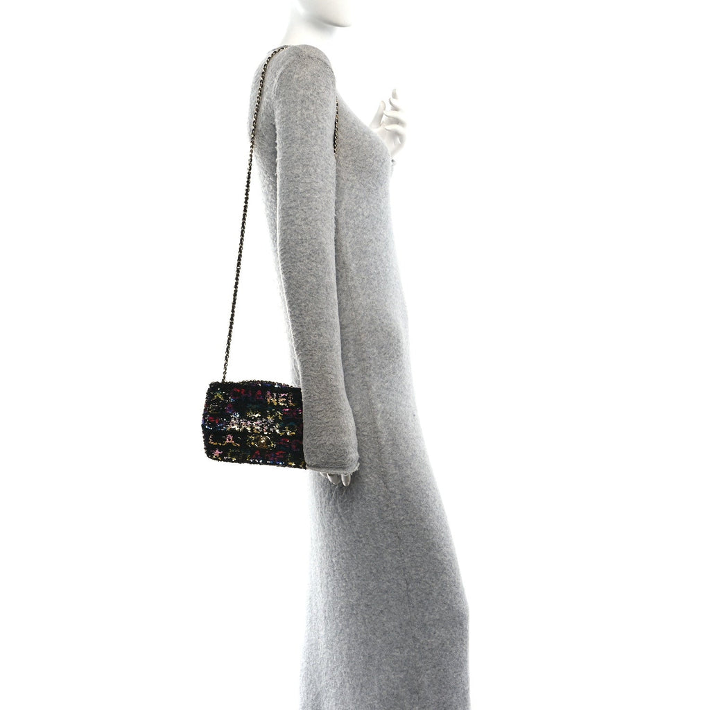 Sequin Logo CC Small Single Flap Black Multicolor