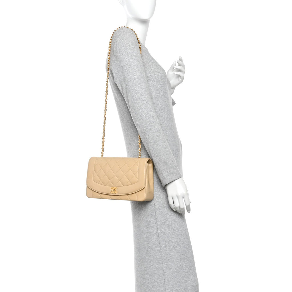 Lambskin Quilted Medium Single Flap Beige