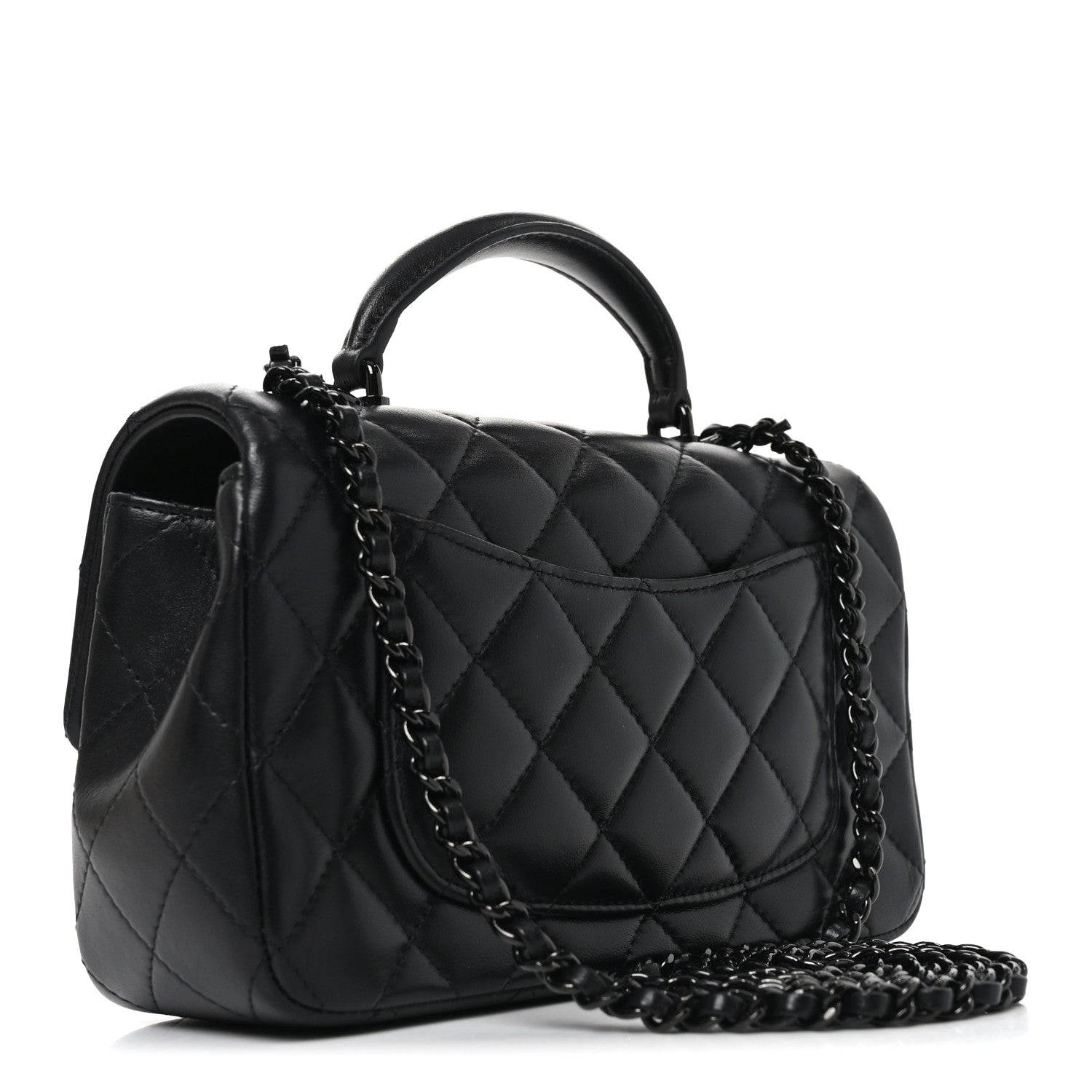 Lambskin Quilted Mini Top Handle Rectangular Flap So Black