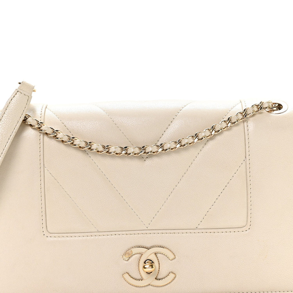 Sheepskin Chevron Quilted Medium Vintage Mademoiselle Flap White