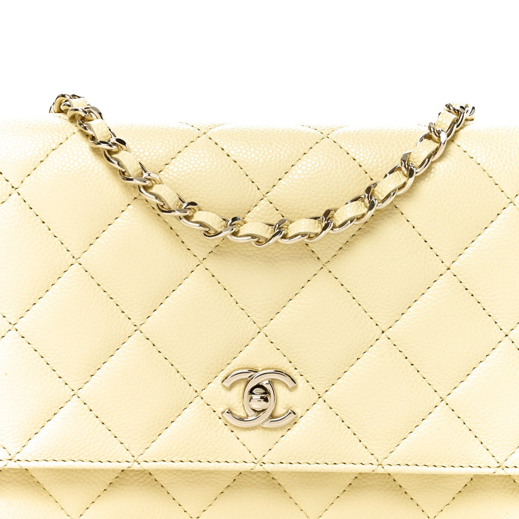 Caviar Quilted CC Turnlock Wallet On Chain WOC Light Yellow