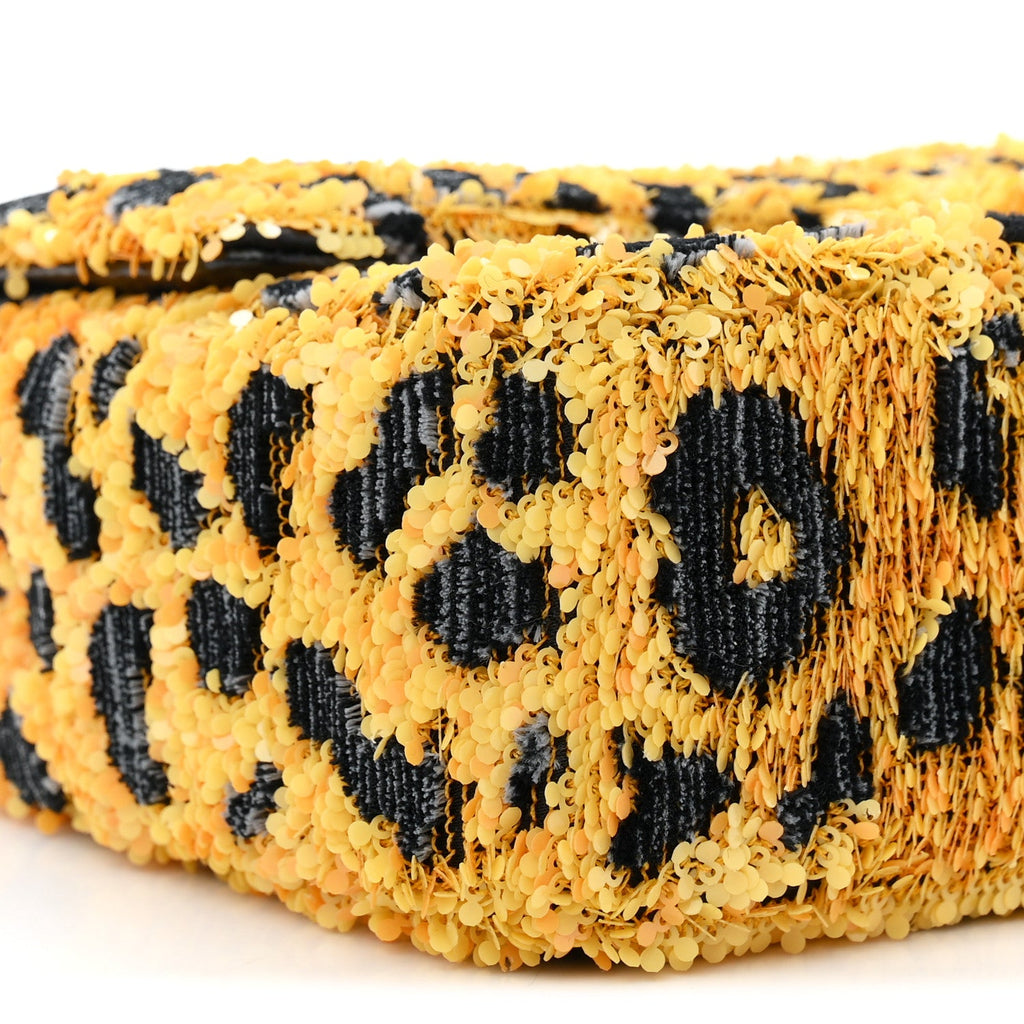 Sequin Mixed Fibers Leopard Print Mini Rectangular Flap Black Orange