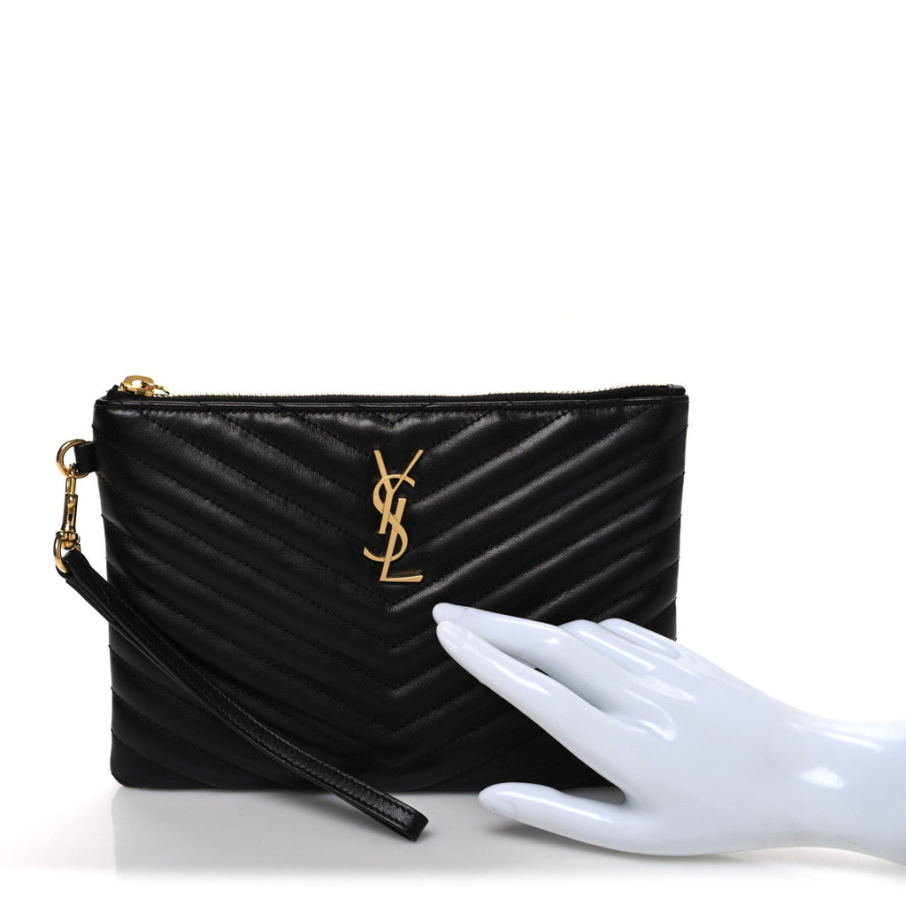 Calfskin Matelasse Chevron Monogram A5 Wristlet Black