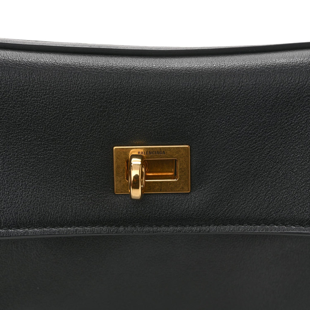 Natural Smooth Calfskin Small Rodeo Top Handle Handbag Black