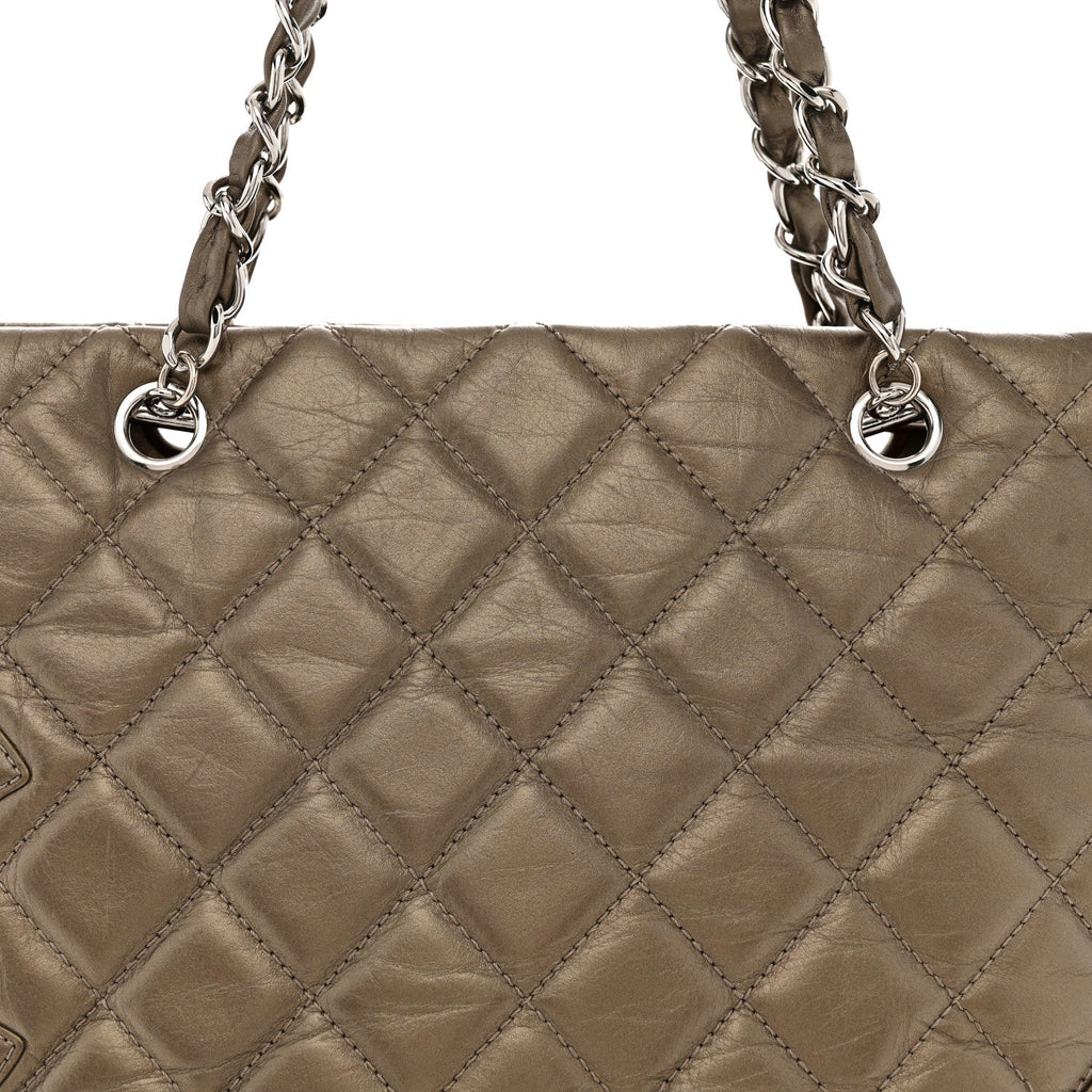 Metallic Aged Calfskin Quilted Large Cotton Club Tote Bronze