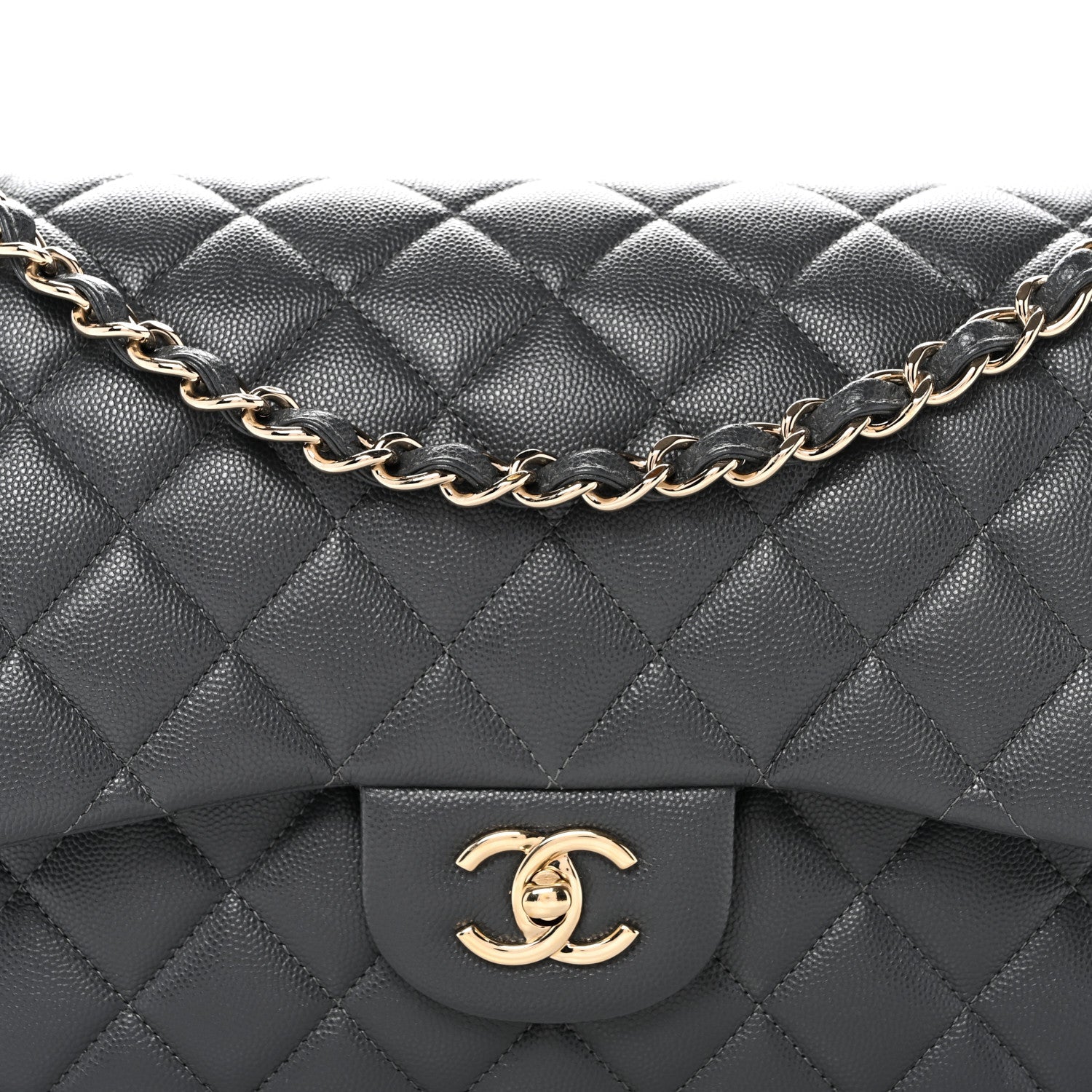 Caviar Quilted Jumbo Double Flap Dark Grey