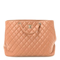 Calfskin Quilted Large CC Shopping Tote Camel