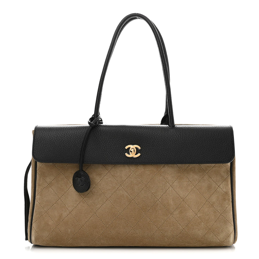 Grained Calfskin Suede Urban Essentials Large Shopping Bag Dark Beige Black Dark Beige Black