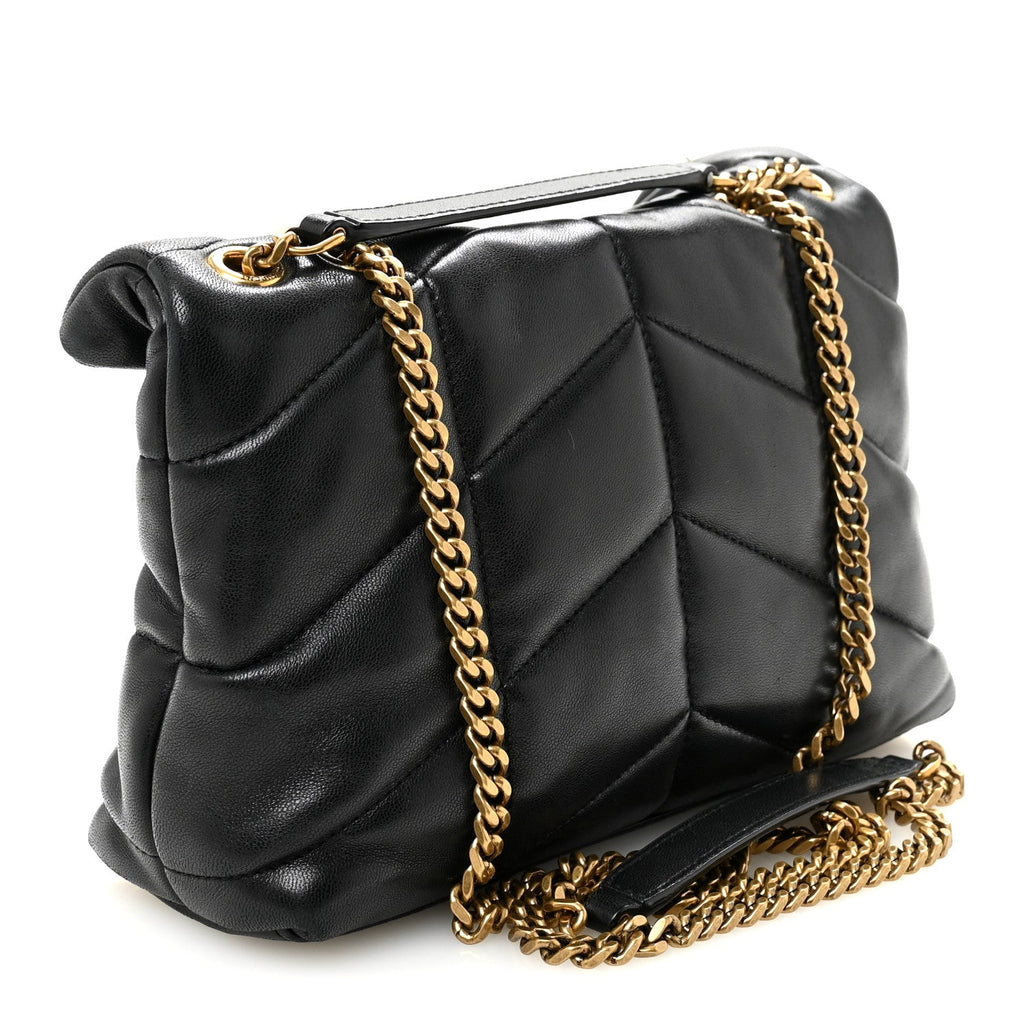 Lambskin Quilted Toy Loulou Puffer Monogram Chain Satchel Black