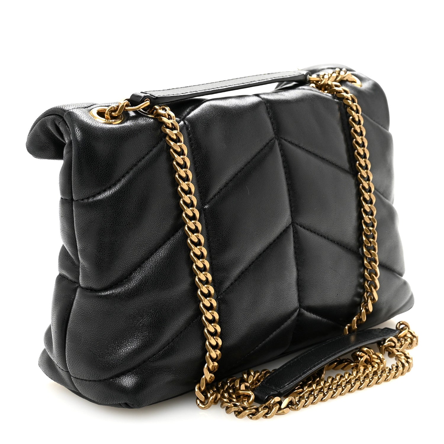 Lambskin Quilted Toy Loulou Puffer Monogram Chain Satchel Black