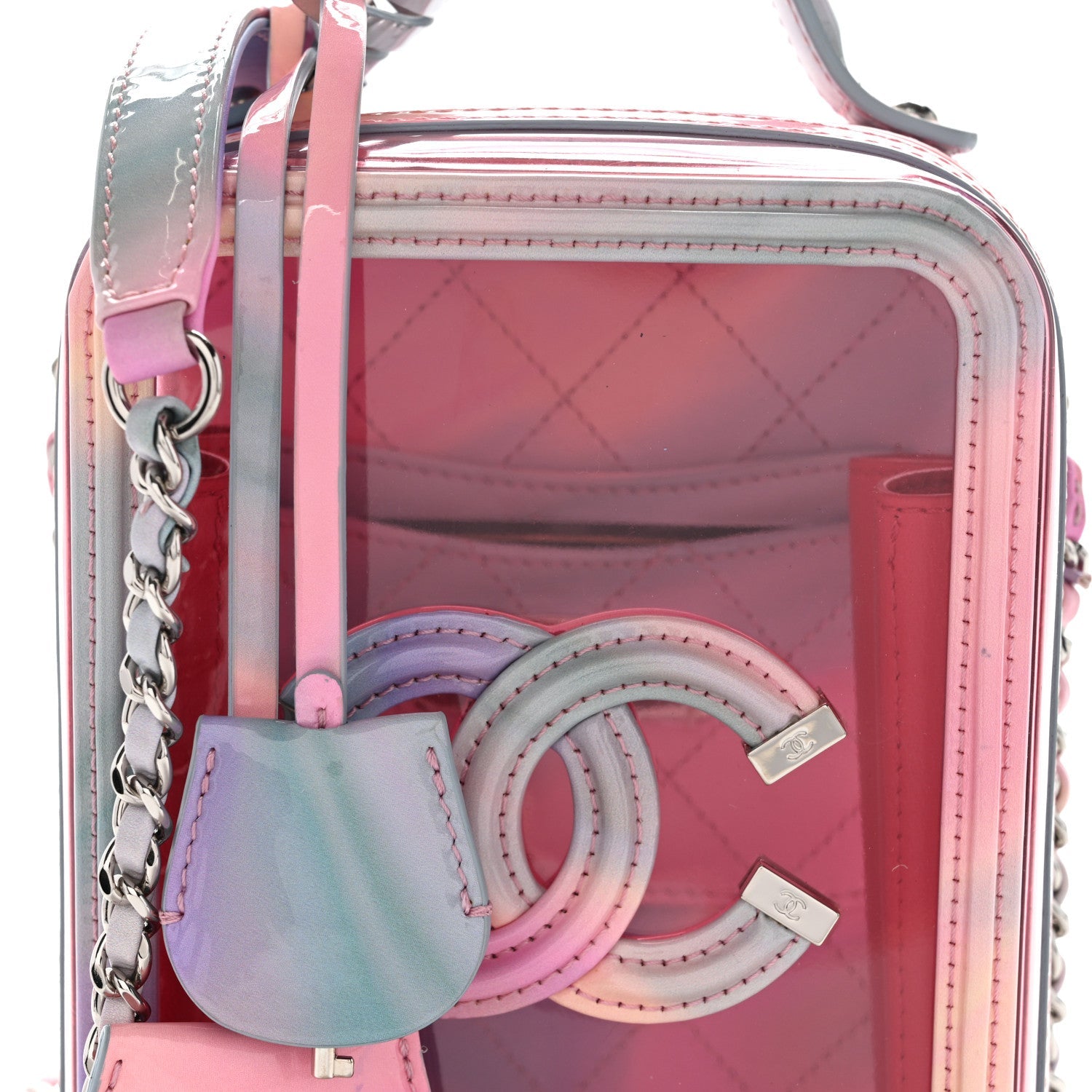 PVC Patent Calfskin Patent Lambskin Vertical Vanity Case Pink