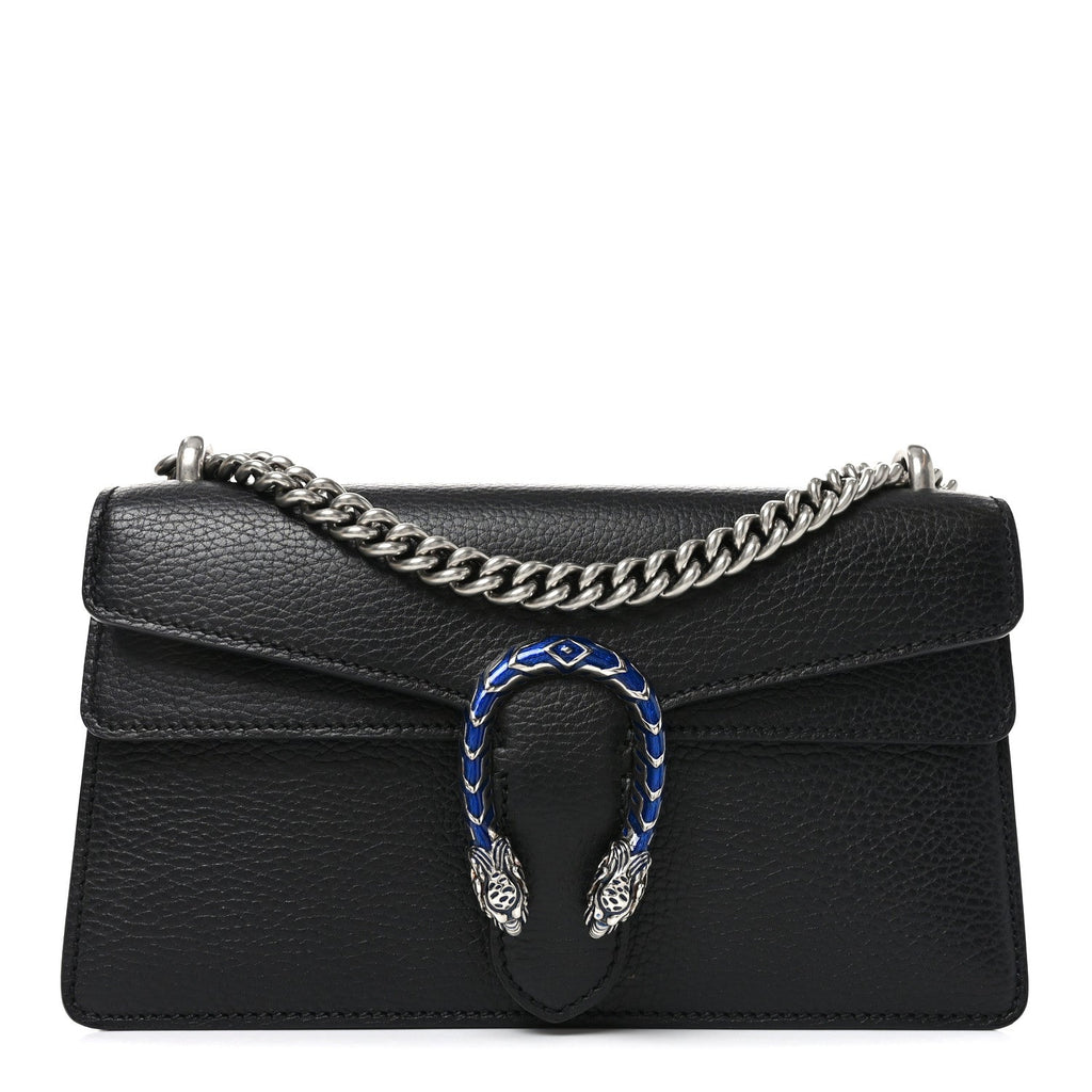 Dollar Calfskin Enamel Small Dionysus Shoulder Bag Black Electric Blue