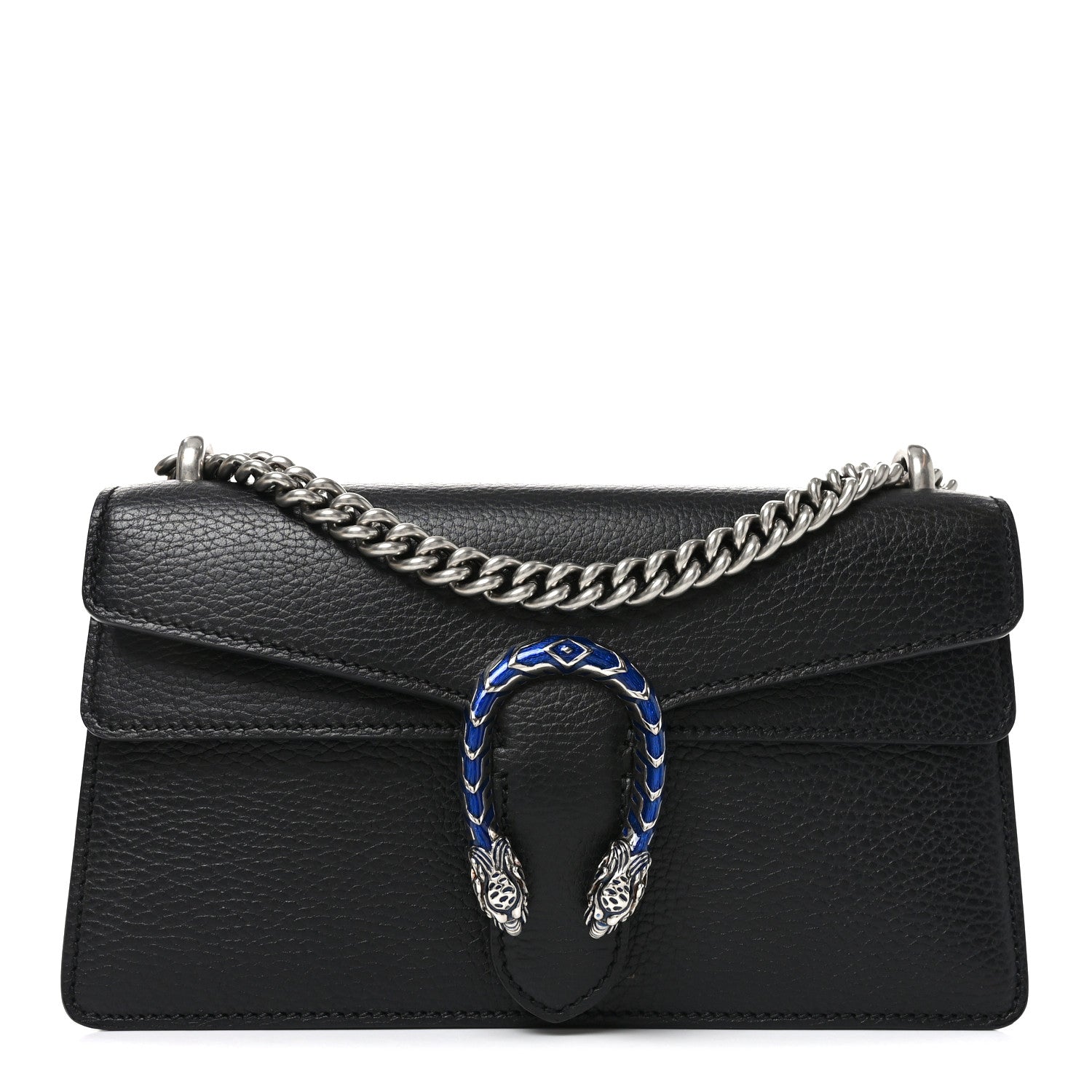 Dollar Calfskin Enamel Small Dionysus Shoulder Bag Black Electric Blue