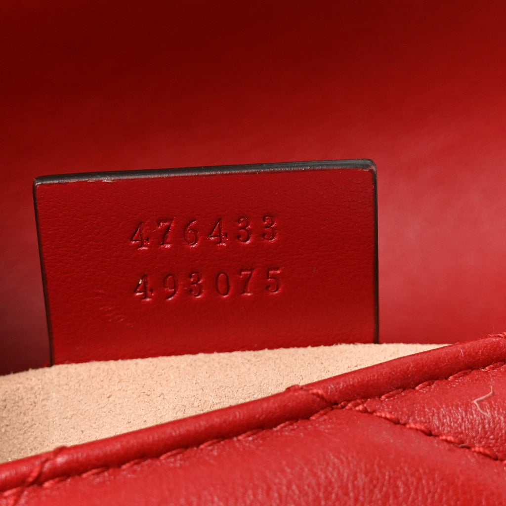 Calfskin Matelasse Super Mini GG Marmont Shoulder Bag Hibiscus Red