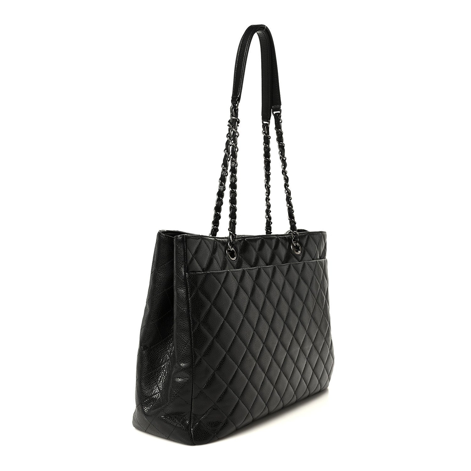 Calfskin Quilted Large CC Shopping Tote Black