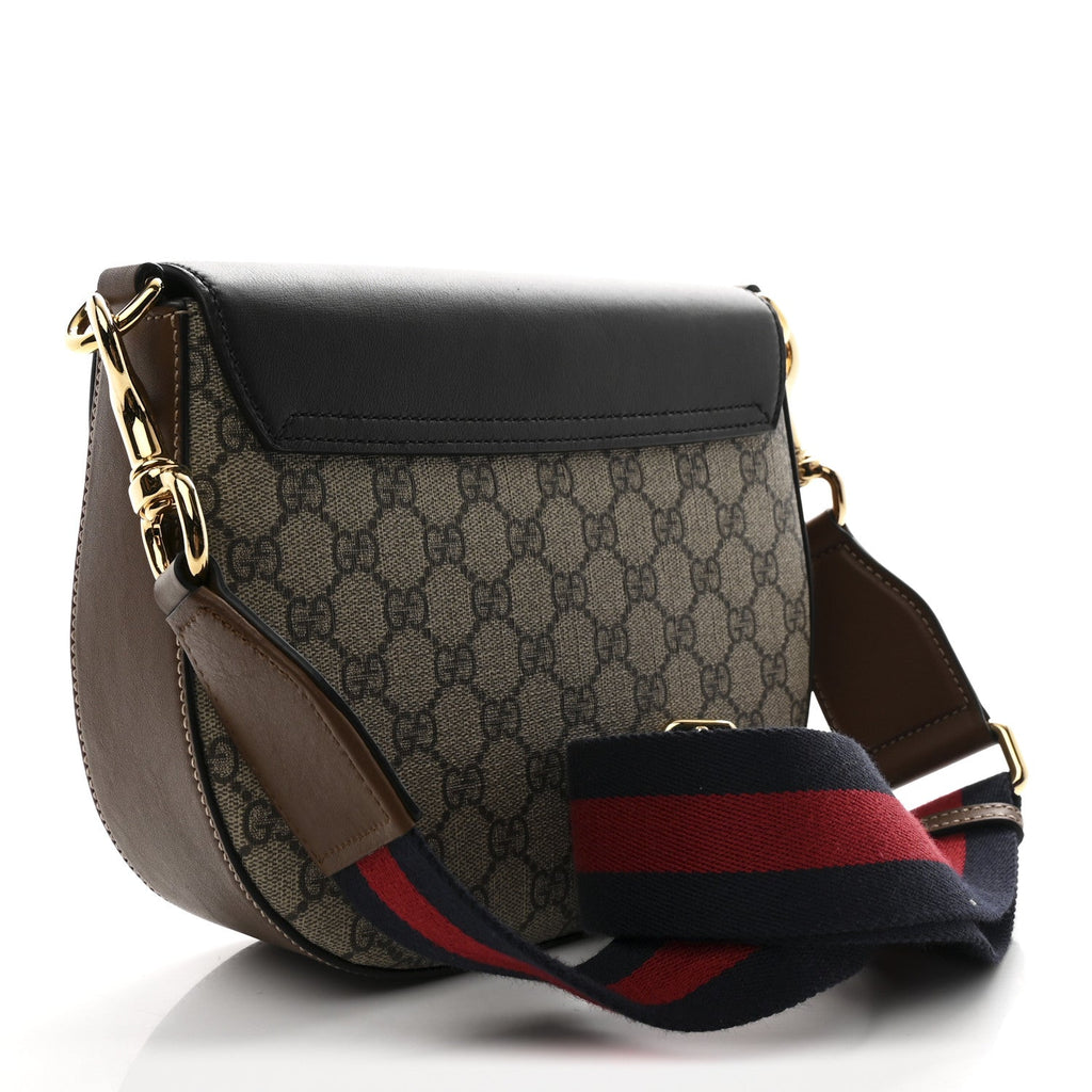 GG Supreme Monogram Web Medium Padlock Messenger Shoulder Bag Black