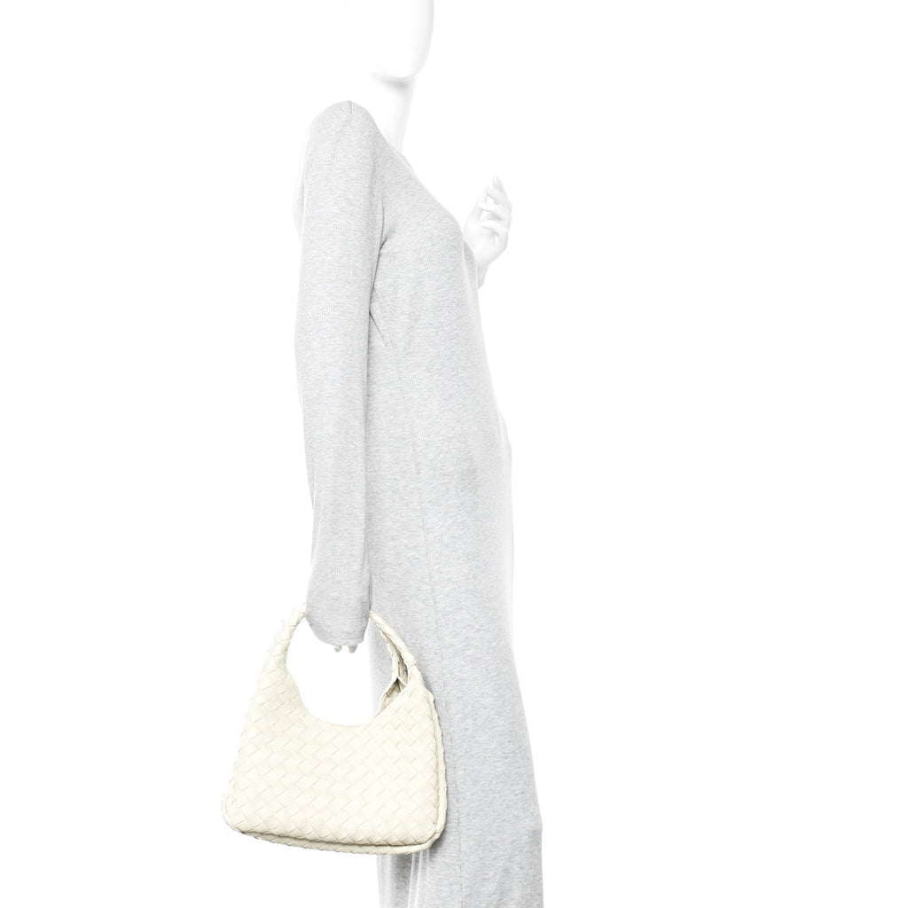 Nappa Intrecciato Small Campana Shoulder Bag Sea Salt