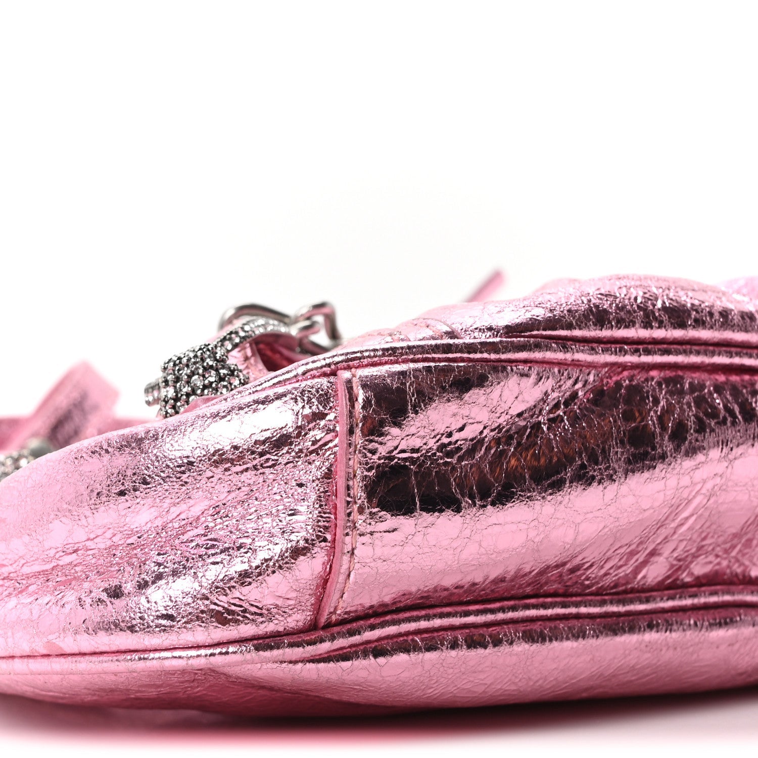 Metallic Agneau Arena Crystal Le Cagole Mini Purse With Chain Met Pink