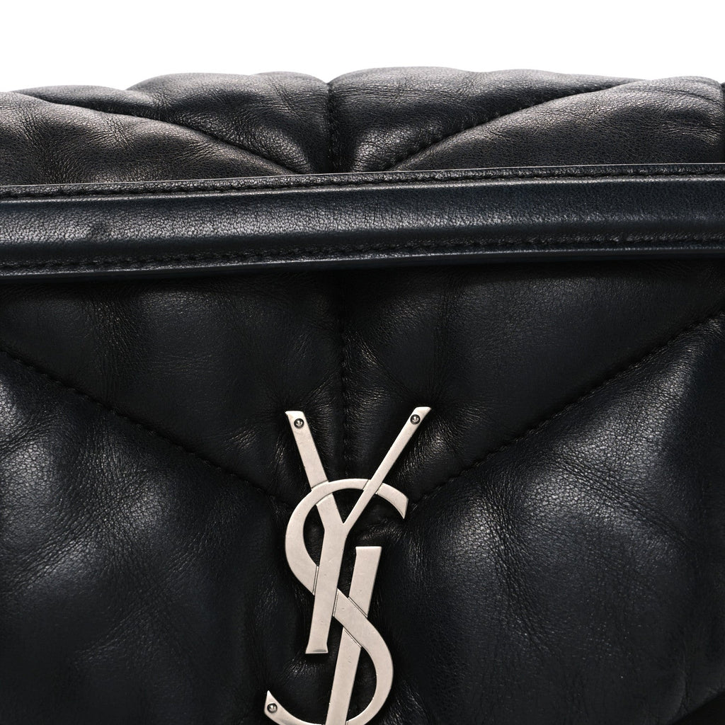 Lambskin Quilted Medium Loulou Puffer Monogram Chain Satchel Black