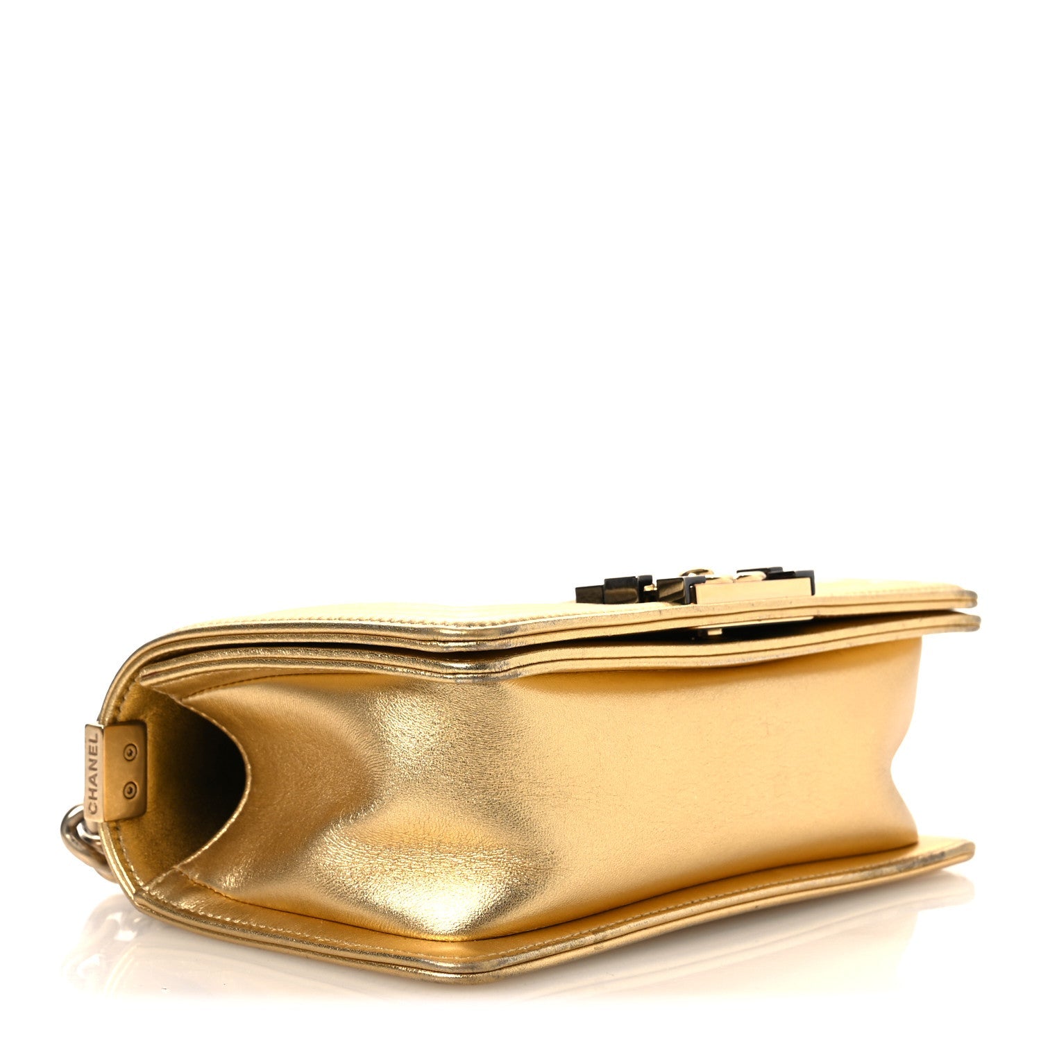 Metallic Lambskin Embossed Small Cube Boy Flap Gold