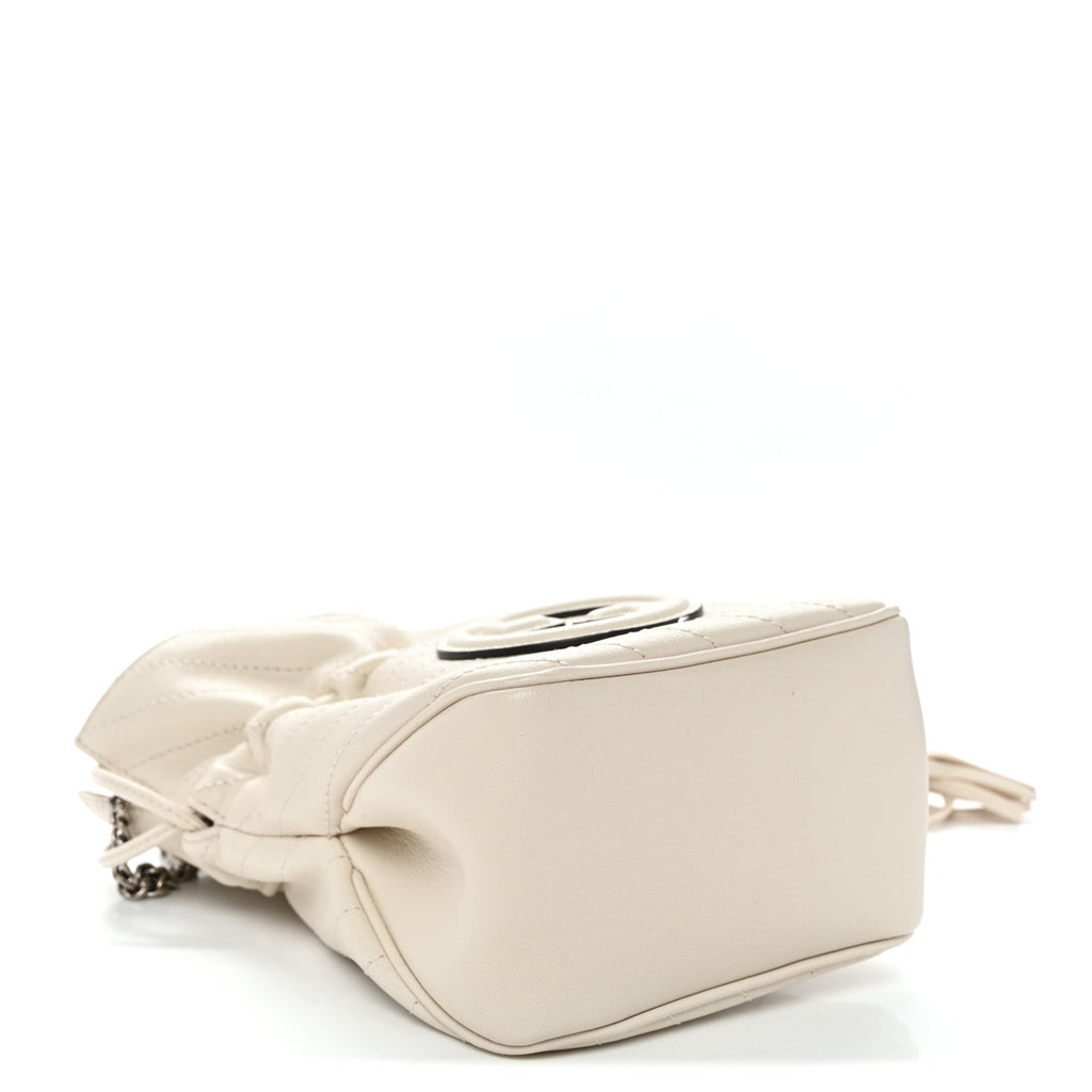 Sakai Be Green Calfskin Diagonal Stitched Mini Blondie Bucket Bag Mystic White