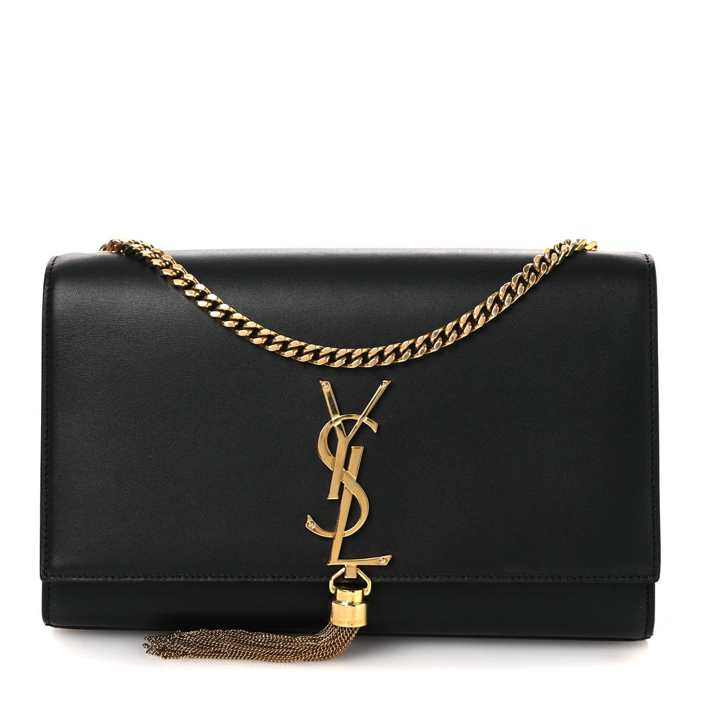 Smooth Calfskin Medium Classic Monogram Kate Tassel Satchel Black