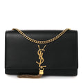 Smooth Calfskin Medium Classic Monogram Kate Tassel Satchel Black