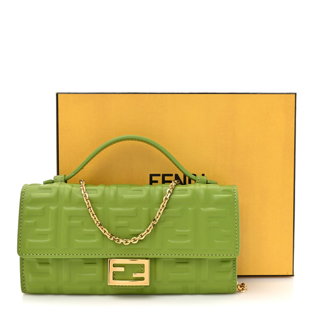 Nappa Matisse FF Embossed Baguette Continental Wallet With Chain Rain Forest