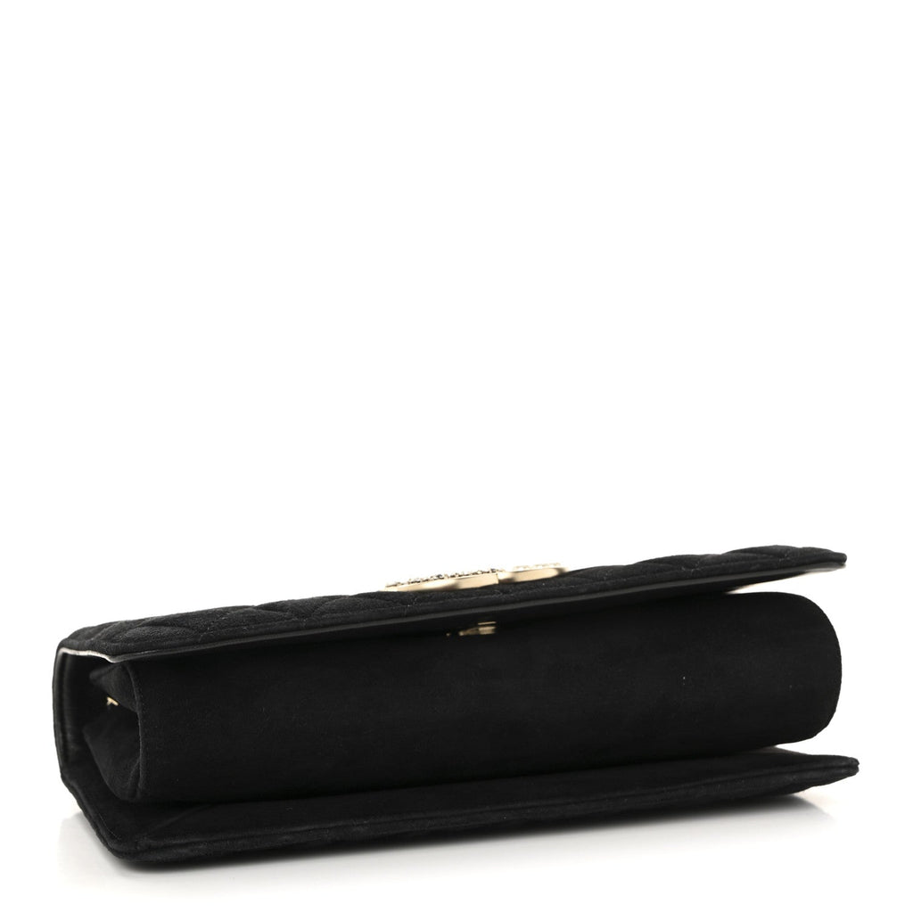 Suede Quilted Crystal Pearl CC Flap Black