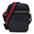 GG Supreme Monogram Appia Calfskin Web Small Camera Messenger Bag Black Grey
