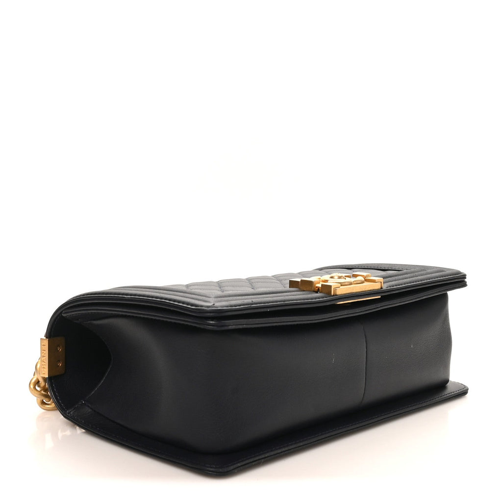 Lambskin Quilted Medium Boy Flap Dark Navy