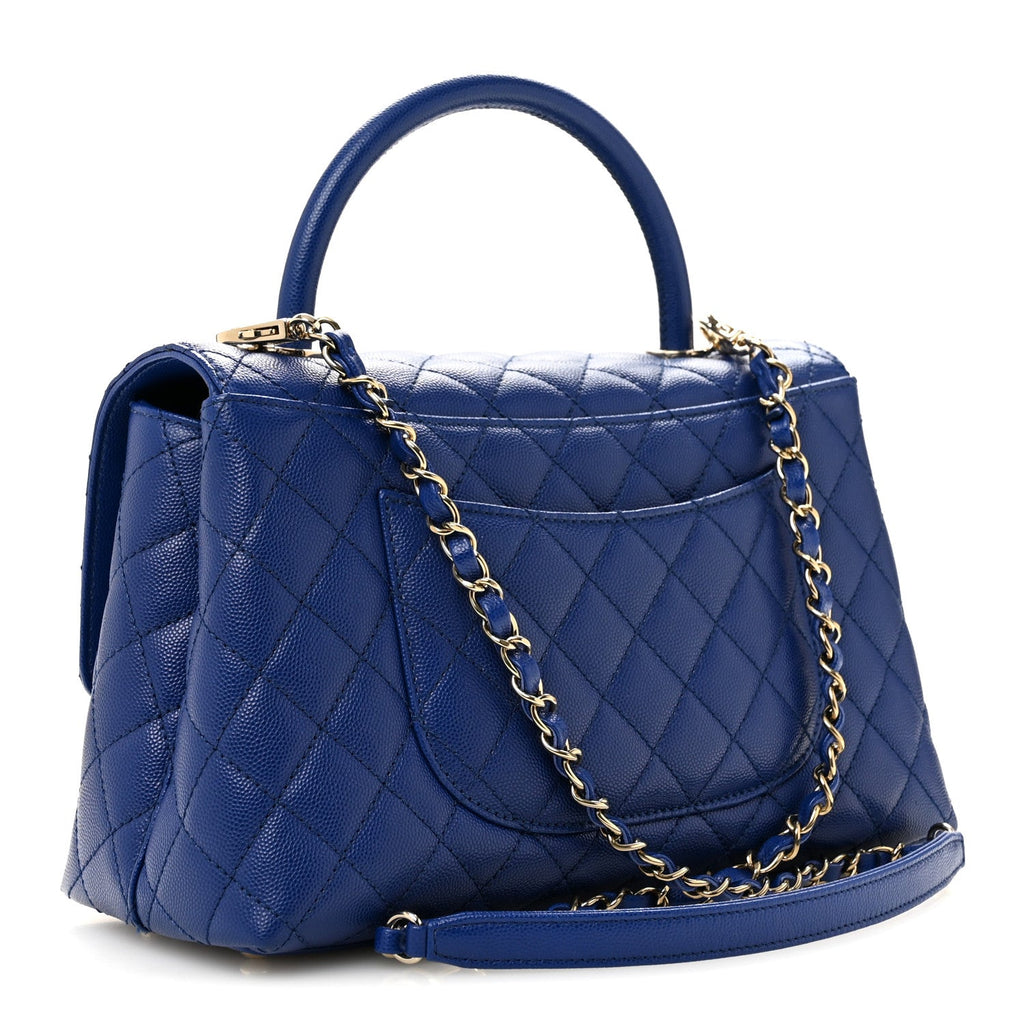 Caviar Quilted Small Coco Handle Flap Blue