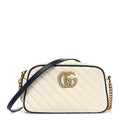 Vintage Effect Calfskin Matelasse Diagonal Small Torchon GG Marmont Chain Shoulder Bag Mystic White Blue Agata