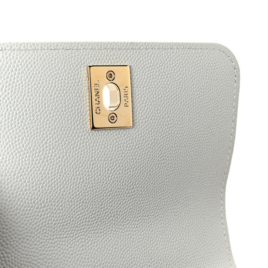 Caviar Lizard Embossed Quilted Coco Handle Clutch With Chain Light Blue