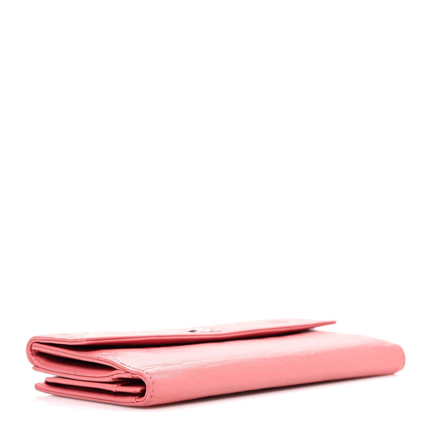 Lambskin Camellia Embossed Large Brilliant Flap Wallet Pink