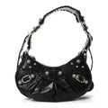 Extra Supple Calfskin Crystal Crocodile Embossed Le Cagole Shoulder Bag XS Black