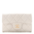 Caviar Quilted Flap Card Holder Wallet White