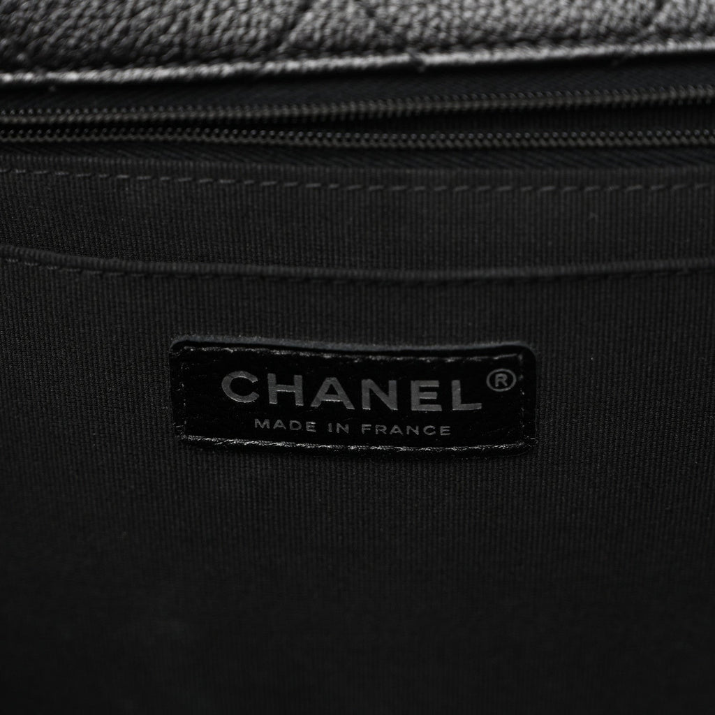 Grained Calfskin Quilted XXL Travel Flap Bag Black