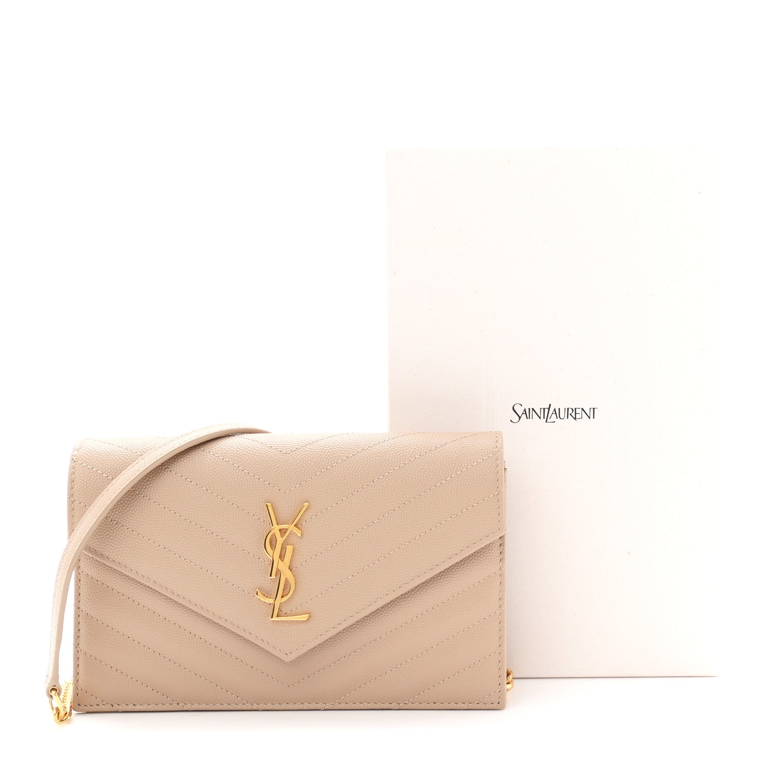 Grain De Poudre Matelasse Chevron Monogram Envelope Chain Wallet Dark Beige
