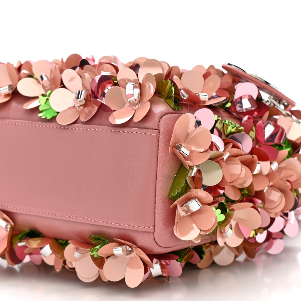 Calfskin Flower Charm Embellished Mini Lady Dior Pink