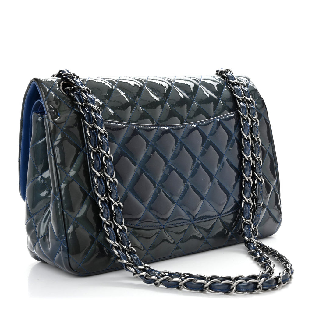 Patent Quilted Jumbo Double Flap Blue