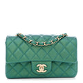 Iridescent Lambskin Quilted Mini Rectangular Flap Green