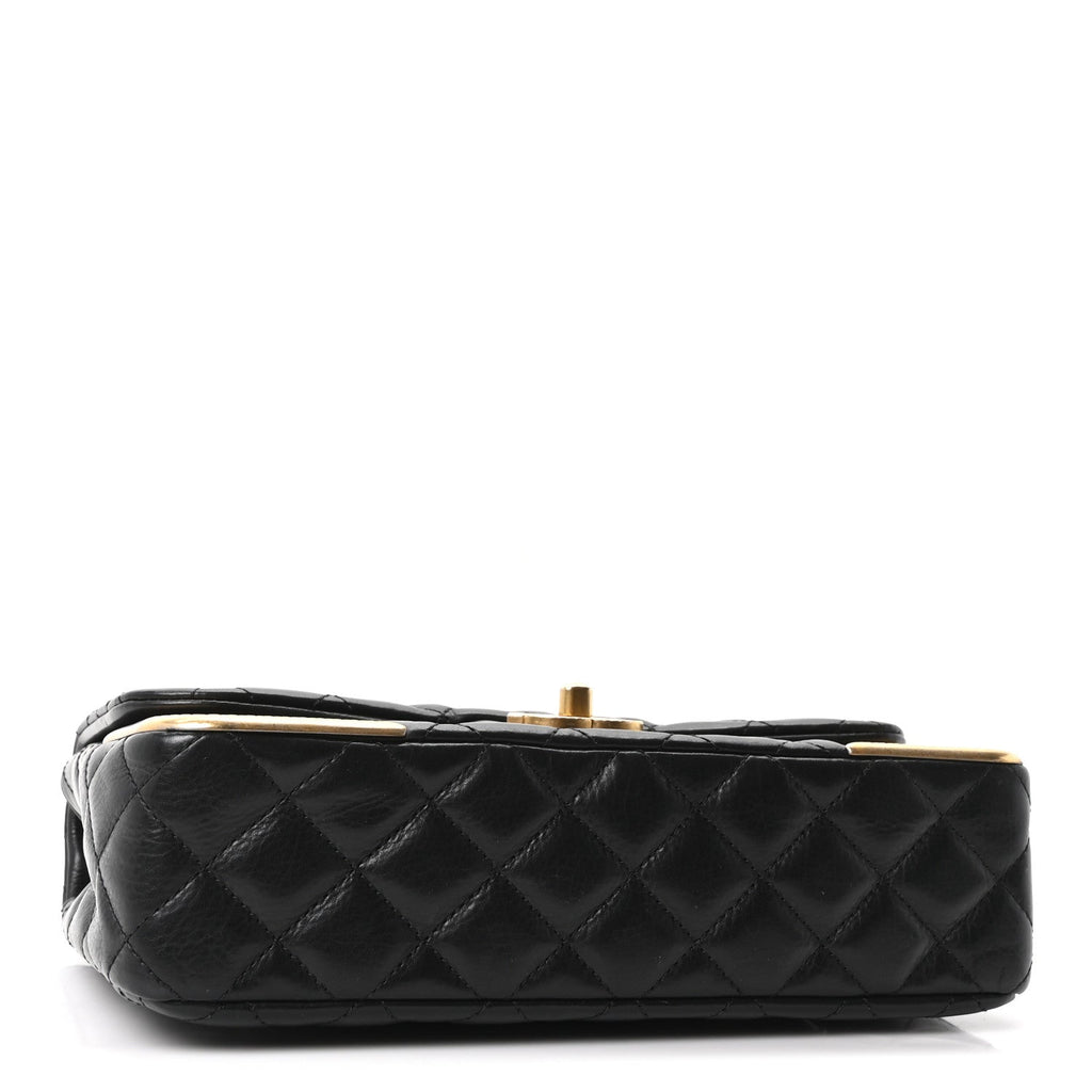 Calfskin Quilted Rock The Corner Flap Black