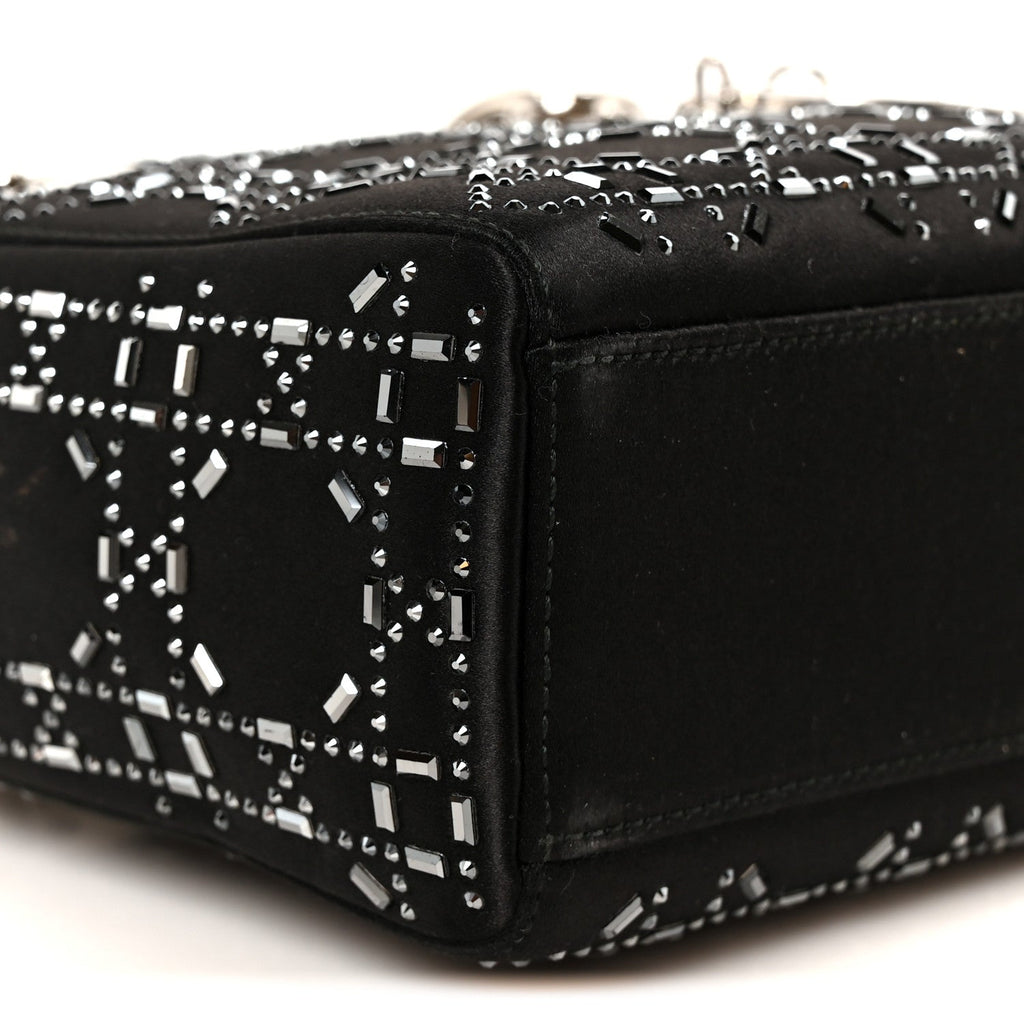 Satin Crystal Cannage Mini Lady Dior Black