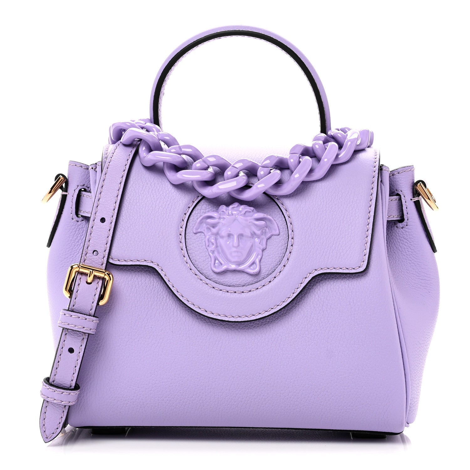 Grained Calfskin Small La Medusa Top Handle Bag Lilac